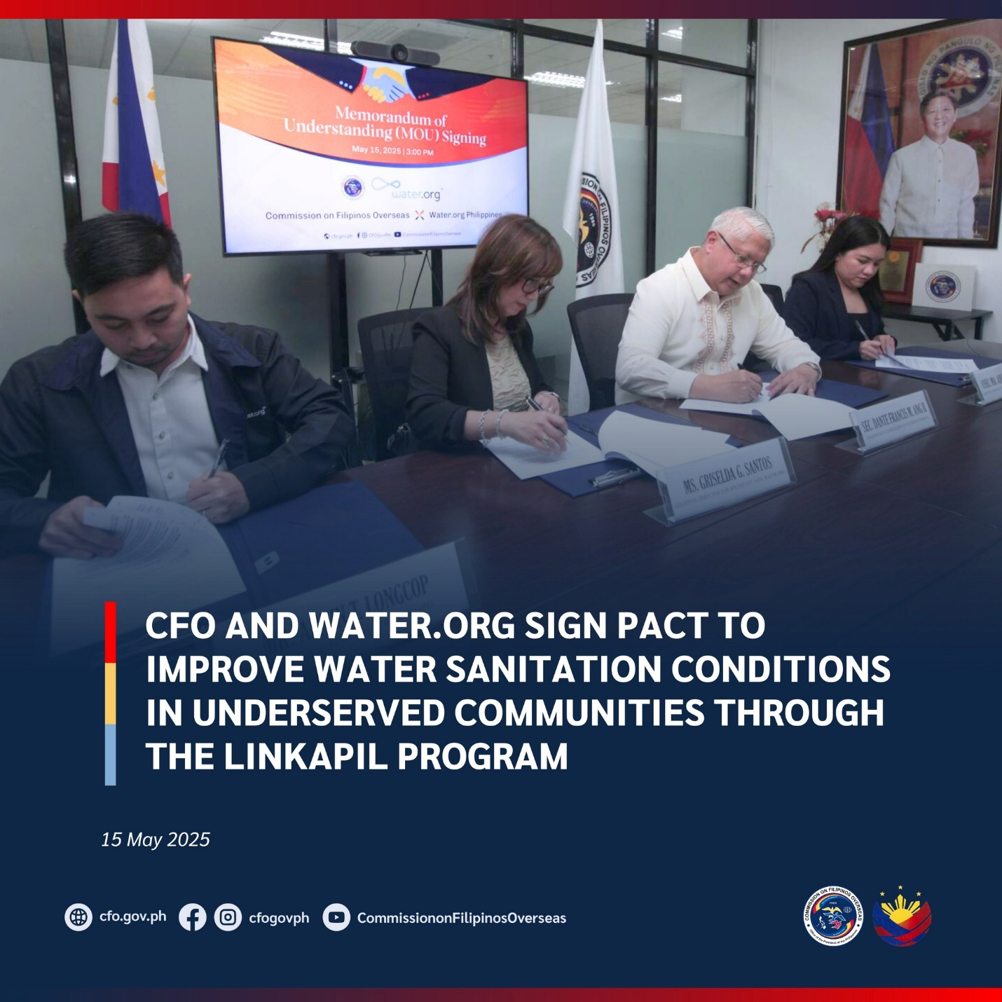 CFO AND WATER.ORG SIGN PACT TO IMPROVE WATER SANITATION CONDITIONS IN UNDERSERVED COMMUNITIES THROUGH THE LINKAPIL PROGRAM